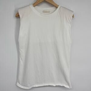 Milio-Milano Top Women's Medium White Cotton Minimalist Shoulder Pads Mob Wife